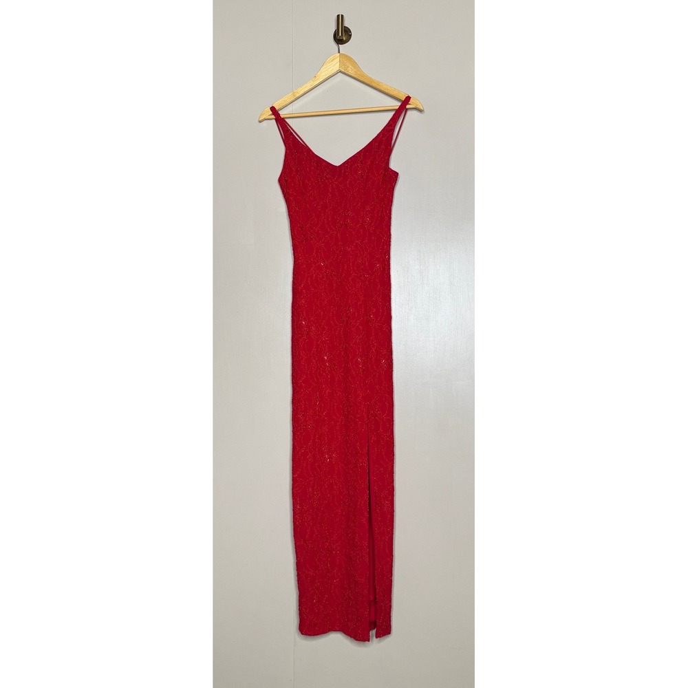 Vintage Fredericks of Hollywood Red Maxi Dress Size 5/6 Glitter Formal Gown
